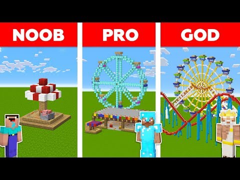 Minecraft Noob Vs Pro Vs God Theme Park Challenge In Minecraft